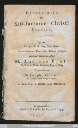 Dissertatio De Satisfactione Christi Vicaria ...