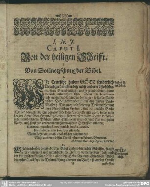 Caput I. Von der heiligen Schrifft