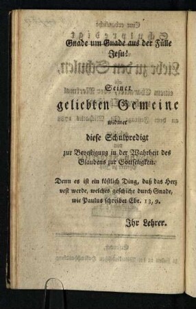 Seiner geliebten Gemeine