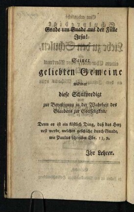 Seiner geliebten Gemeine