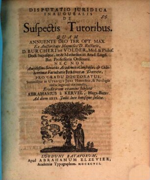 Disp. iur. inaug. de suspectis tutoribus