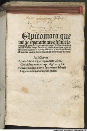 Reparationes lectionu[m] et exercitio[rum] Noue logice Aristotel[is] : sec[undu]m processum magistrorum regentiu[m] in Bürsa Laurentii