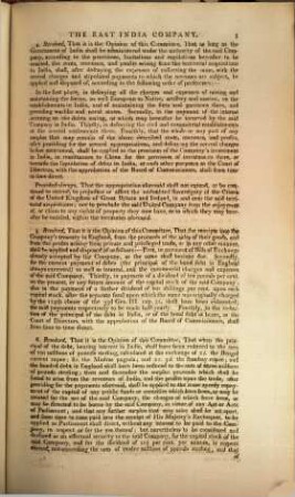 Resolutions reported from the committee of the whole house to whom it was referred to consider of the affairs of the East India Company