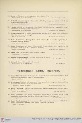 Wandteppiche. – Stoffe. – Stickereien (Nr. 284-299)