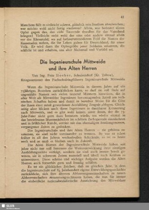 Die Ingenieurschule Mittweida und ihre Alten Herren
