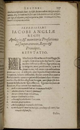 Serenissimi Iacobi Angliæ Regis Apologiæ& monitoriæ Præfattonis ad Imperatorem, Reges & Principes, Refutatio.