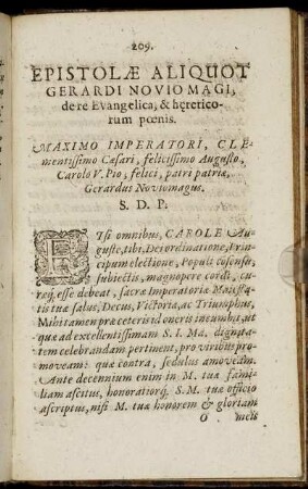 Epistolae Aliquot Gerardi Noviomagi, de re Evangelica & hereticorum poenis: Ad Carolum V. Imp. Caes. August.