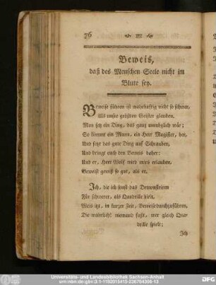 Beweis, daß des Menschen Seele nicht im Blute sey.
