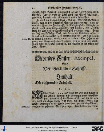 Siebendes Fasten-Exempel, aus der Göttlichen Schrifft.