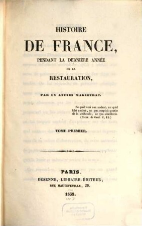 Histoire de France pendant la dernière annee de la restauration, 1