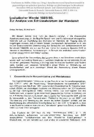 Lexikalischer Wandel 1989/90. Zur Analyse von Schlüsselwörtern der Wendezeit