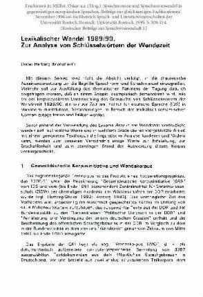 Lexikalischer Wandel 1989/90. Zur Analyse von Schlüsselwörtern der Wendezeit