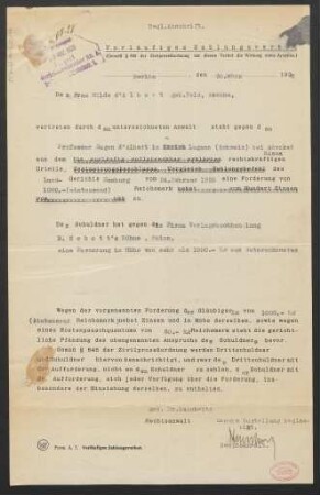 Begl[aubigte] Abschrift. Vorläufiges Zahlungsverbot