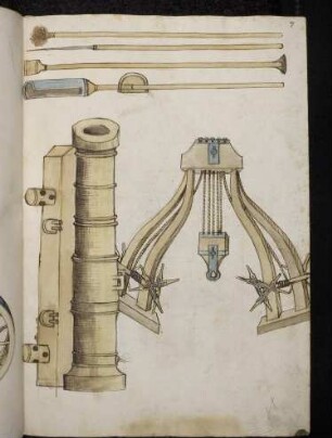 Hauptbüchse mit Hebebock und Geschützrequisiten