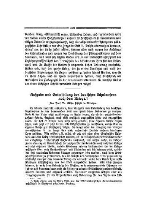 Aufgabe und Entwicklung des deutschen Schulwesens nach dem Kriege