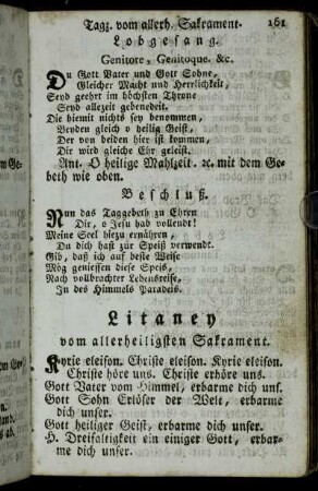 Litaney vom allerheiligsten Sakrament. - Laurtanische Litaney.