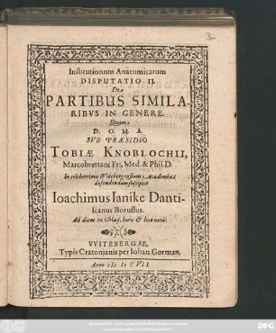 Institutionum Anatomicarum Disputatio II. De Partibus Similaribus In Genere