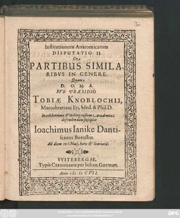 Institutionum Anatomicarum Disputatio II. De Partibus Similaribus In Genere