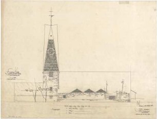 Gsaenger, Gustav; Bad Godesberg / Bonn (Nordrhein-Westfalen), Marienforster Tal, Löwenburgstr.; Ev. Kirche - Tekturplan, Nordwestseite (Ansicht)