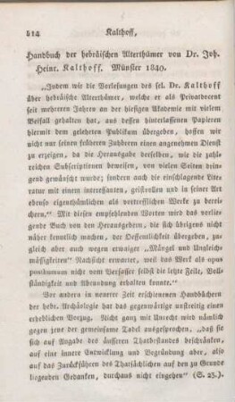 514-526 [Rezension] Kalthoff, Johann Heinrich, Handbuch der Hebräischen Alterthümer
