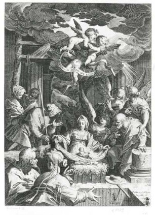 Anbetung der Hirten : Sadeler, Egidius (2), nach Aachen, Hans von: Anbetung der Hirten. 1588. Kupferstich; 31,9 x 23,5 cm. Dresden: Kupferstich-Kabinett A 7109 in A 391,2