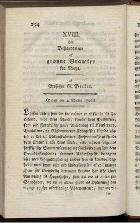 XVIII. Om Bestanddelene af grønne Granater fra Norge.