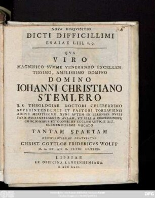 Nova Disqvisitio Dicti Difficillimi Esaiae LIII. v. 9.