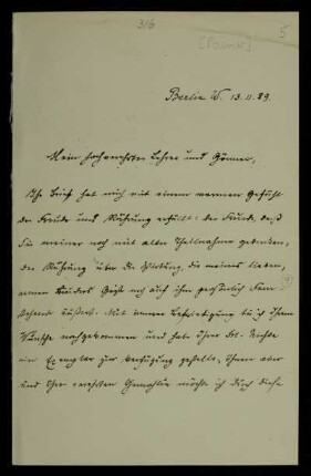 Nr. 5: Brief von Carl Posner an Paul de Lagarde, Berlin, 13.11.1889