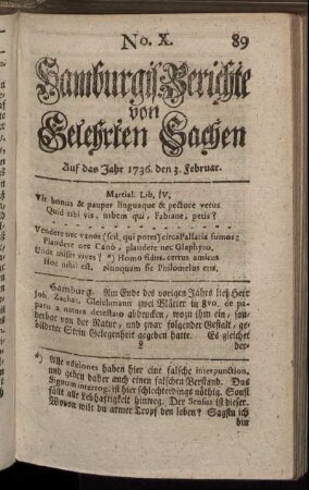 No. X. Auf das Jahr 1736. den 3. Februar. - No. XVII. Auf das Jahr 1736. den 28. Februar.