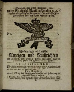 No. 7. Montags, den 15ten Februarii 1751.