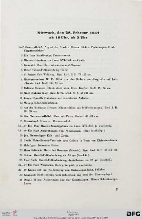 Mittwoch, den 28. Februar 1934, ab 10 Uhr, ab 3 Uhr (Nr. 1-771)