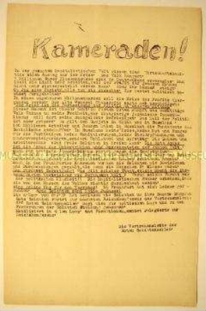 Hektographierter Mobilisierungsaufruf der Roten Soldatenzellen zum antikapitalistischen Kampf und zur Entsendung von Delegierten zur Reichskonferenz