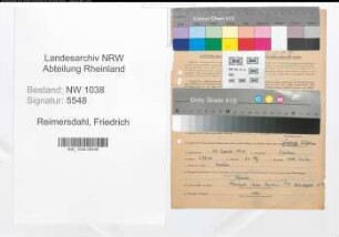 Entnazifizierung Friedrich Von Reimersdahl , geb. 13.04.1910 (Maurer)