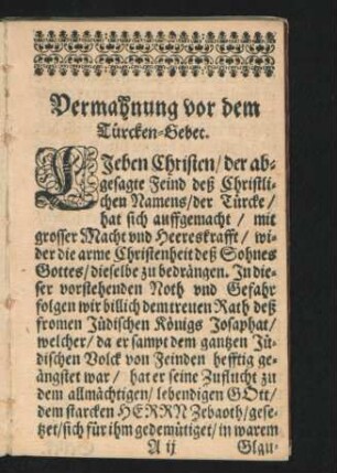 Vermahnung vor dem Türcken-Gebet.