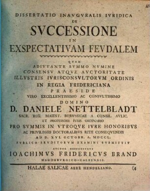 Diss. inaug. iur. de successione in exspectativam feudalem