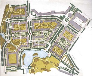 Hansjakob, Gottfried; München - Schwabing, Berliner Str.; Wohnanlage an der Berliner Straße (Schwabinger See) - Freiflächengestaltungsplan (Detail)