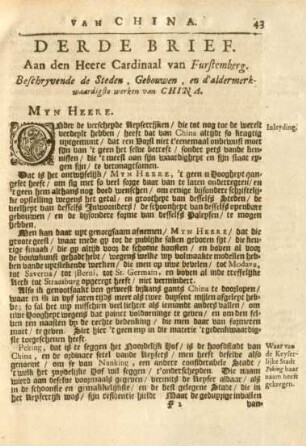 Derde brief. Aan den Heere Cardinal von Furstemberg