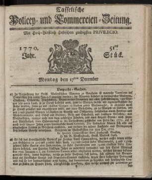 51tes Stueck, Montag den 17ten December. 1770