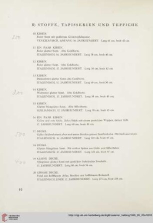 B) Stoffe, Tapisserien und Teppiche (Nr. 10-60)