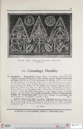 XVI. Genealogy, Heraldry (Nr. 389 - 420)