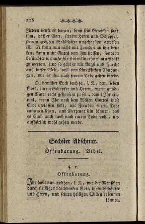 Sechster Abschnitt. Offenbahrung. Bibel.
