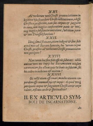 II. Ex Articulo Symboli De Incarnatione.