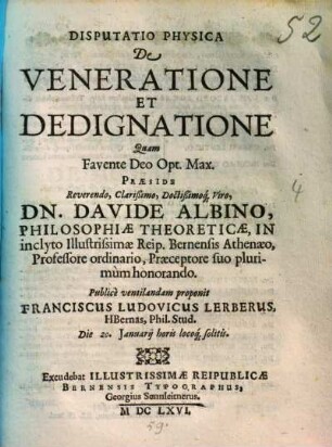 Disp. phys. de veneratione et dedignatione