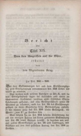 Bericht über Titel XIX. Von den Angriffen auf die Ehre