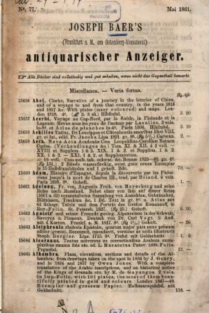 Joseph Baer's antiquarischer Anzeiger. 77. 1861