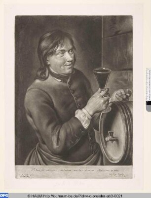 G. Hieronymus Weber mit Weinglas beim Fass