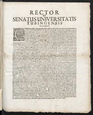 Rector Et Senatus Universitatis Tubingensis Studiosis suis S. P.