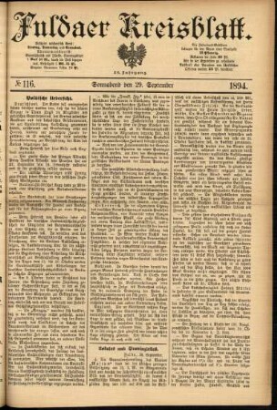 Erste Ausgabe vom Samstag, den 29. September 1894.