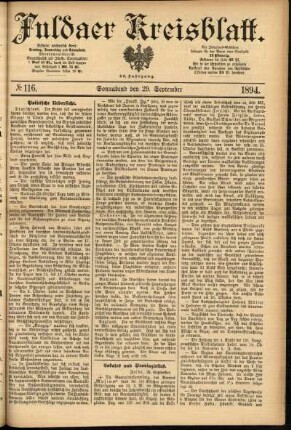 Erste Ausgabe vom Samstag, den 29. September 1894.