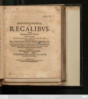 Disputatio Iuridica, De Regalibus